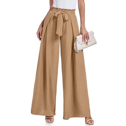 Lepunuo Wide Leg Pants for Women High Waisted Palazzo Pants Work Casual Flowy Tie Knot Trousers with Pockets
