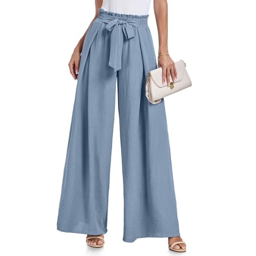 Lepunuo Wide Leg Pants for Women High Waisted Palazzo Pants Work Casual Flowy Tie Knot Trousers with Pockets