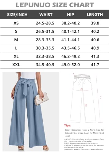 Lepunuo Wide Leg Pants for Women High Waisted Palazzo Pants Work Casual Flowy Tie Knot Trousers with Pockets