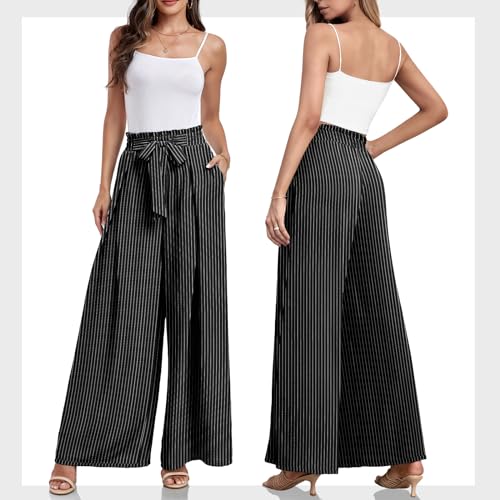 Lepunuo Wide Leg Pants for Women High Waisted Palazzo Pants Work Casual Flowy Tie Knot Trousers with Pockets