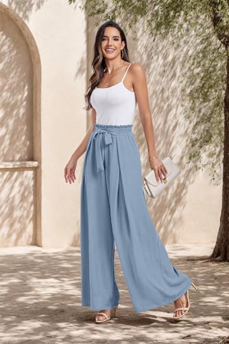 Lepunuo Wide Leg Pants for Women High Waisted Palazzo Pants Work Casual Flowy Tie Knot Trousers with Pockets