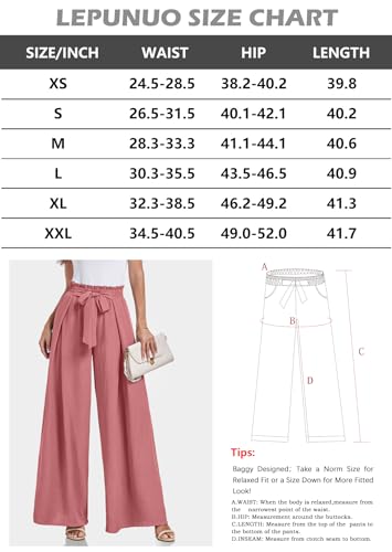 Lepunuo Wide Leg Pants for Women High Waisted Palazzo Pants Work Casual Flowy Tie Knot Trousers with Pockets