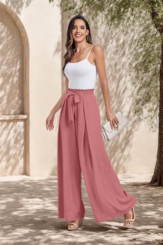 Lepunuo Wide Leg Pants for Women High Waisted Palazzo Pants Work Casual Flowy Tie Knot Trousers with Pockets