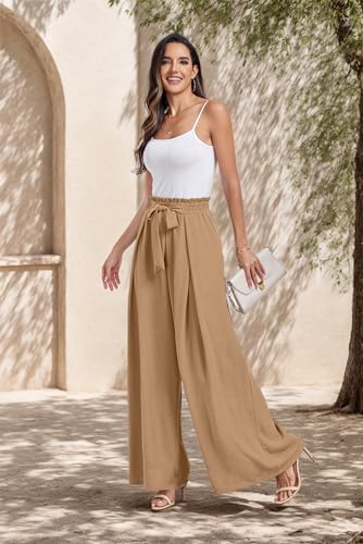 Lepunuo Wide Leg Pants for Women High Waisted Palazzo Pants Work Casual Flowy Tie Knot Trousers with Pockets