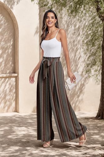 Lepunuo Wide Leg Pants for Women High Waisted Palazzo Pants Work Casual Flowy Tie Knot Trousers with Pockets