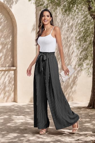 Lepunuo Wide Leg Pants for Women High Waisted Palazzo Pants Work Casual Flowy Tie Knot Trousers with Pockets