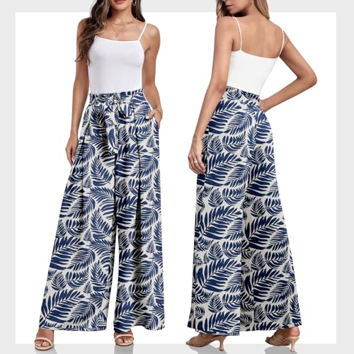 Lepunuo Wide Leg Pants for Women High Waisted Palazzo Pants Work Casual Flowy Tie Knot Trousers with Pockets