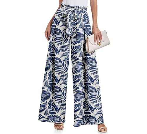 Lepunuo Wide Leg Pants for Women High Waisted Palazzo Pants Work Casual Flowy Tie Knot Trousers with Pockets