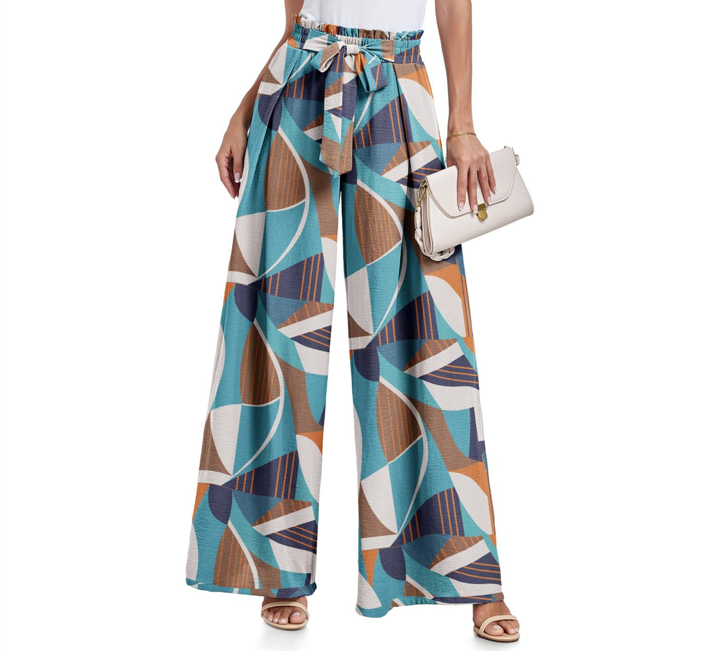Lepunuo Wide Leg Pants for Women High Waisted Palazzo Pants Work Casual Flowy Tie Knot Trousers with Pockets