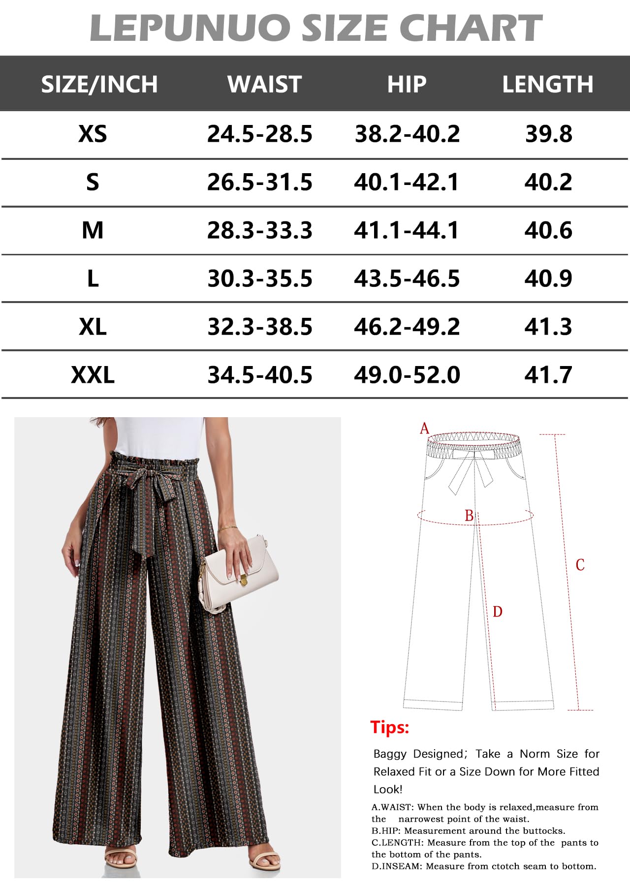 Lepunuo Wide Leg Pants for Women High Waisted Palazzo Pants Work Casual Flowy Tie Knot Trousers with Pockets