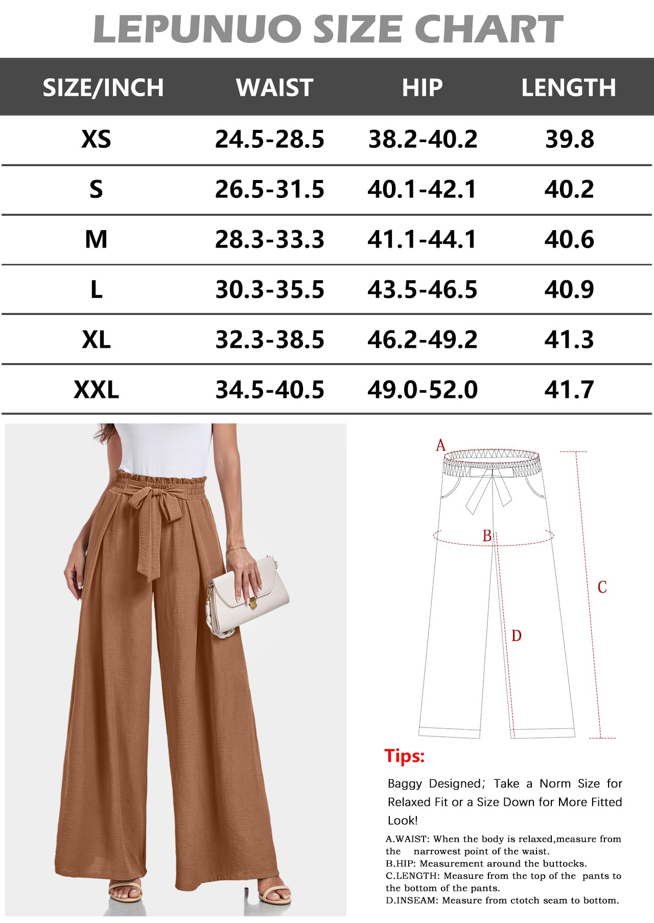 Lepunuo Wide Leg Pants for Women High Waisted Palazzo Pants Work Casual Flowy Tie Knot Trousers with Pockets