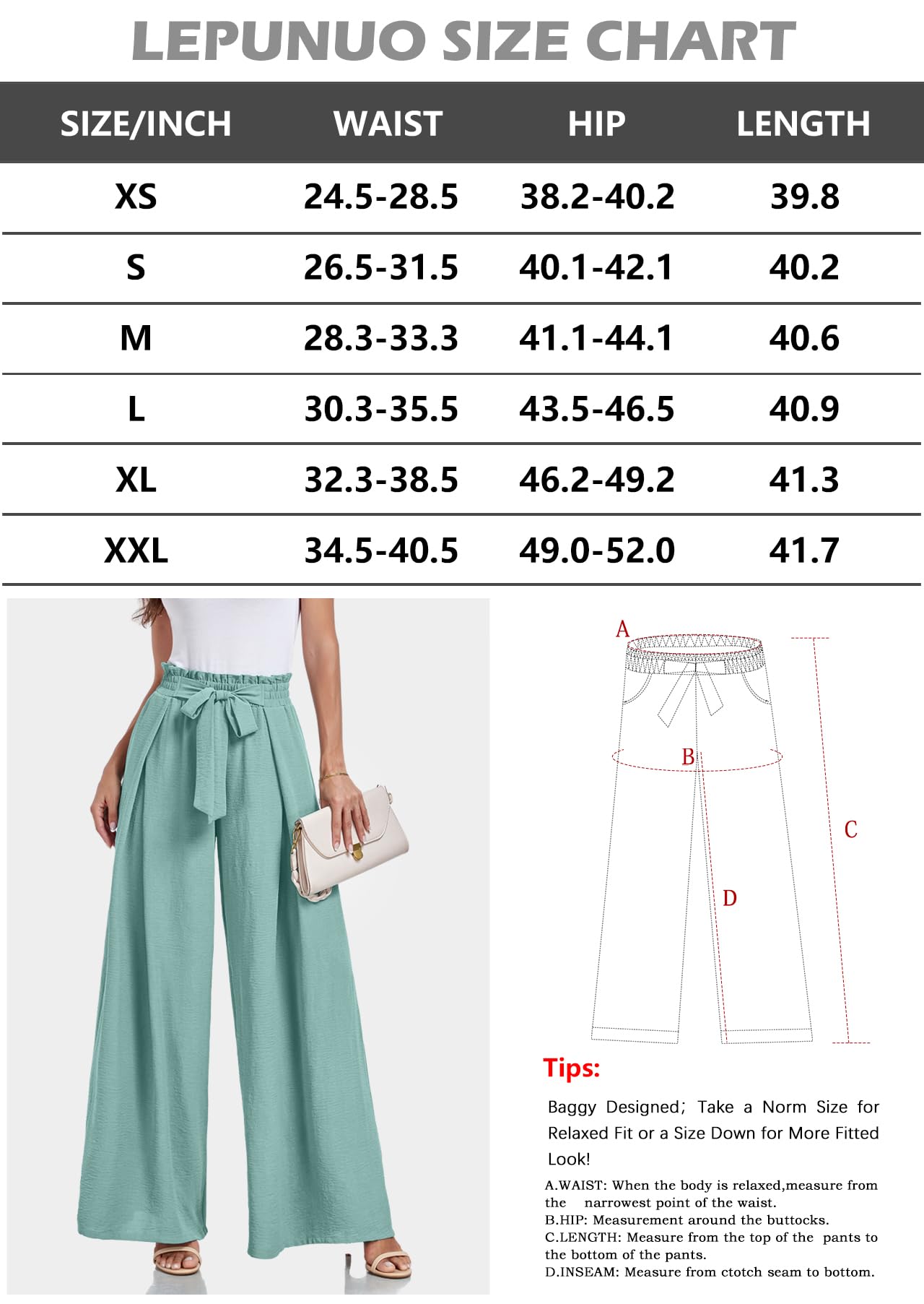 Lepunuo Wide Leg Pants for Women High Waisted Palazzo Pants Work Casual Flowy Tie Knot Trousers with Pockets