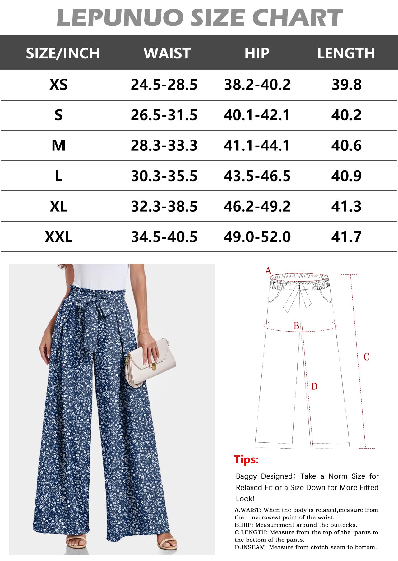 Lepunuo Wide Leg Pants for Women High Waisted Palazzo Pants Work Casual Flowy Tie Knot Trousers with Pockets