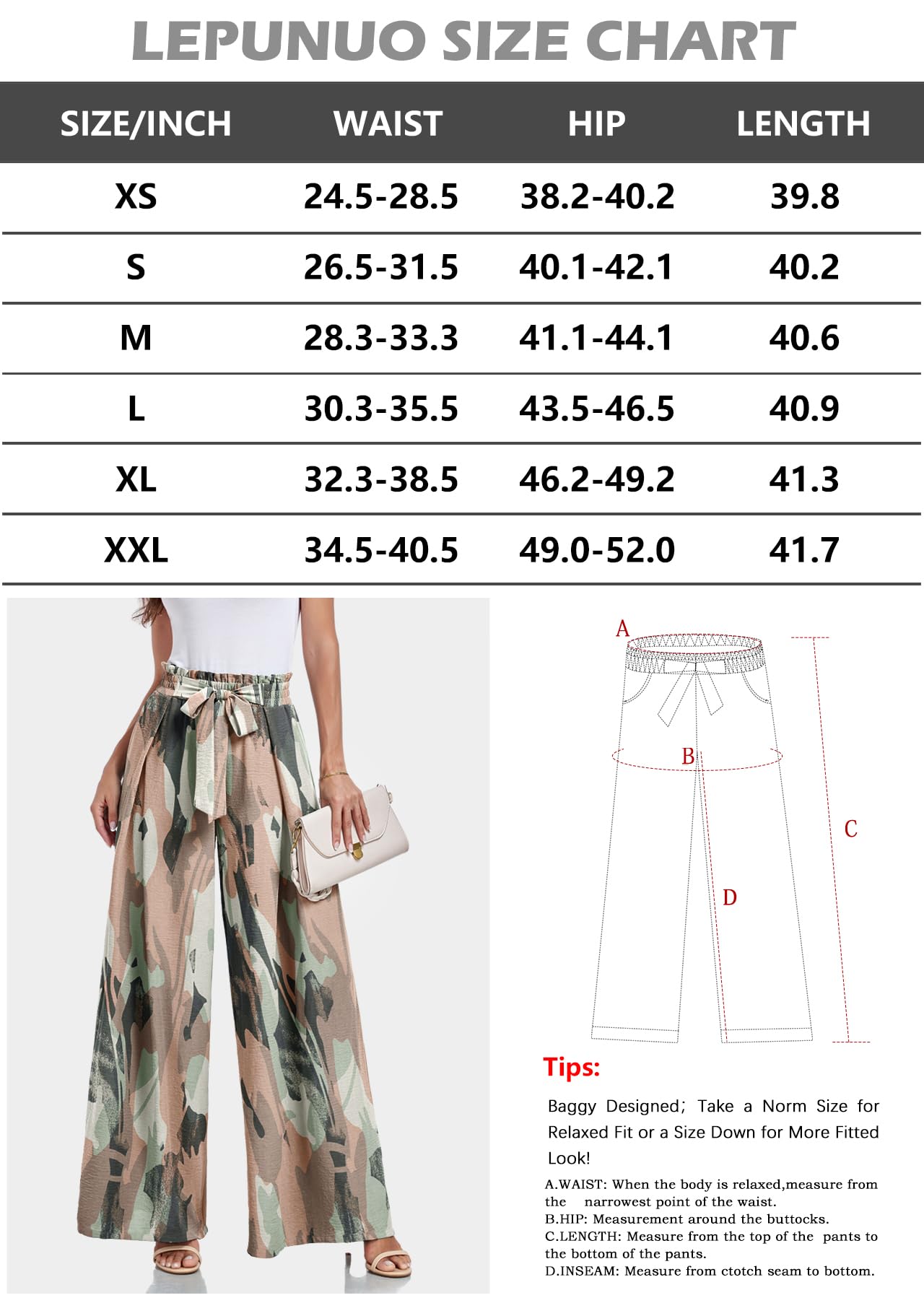 Lepunuo Wide Leg Pants for Women High Waisted Palazzo Pants Work Casual Flowy Tie Knot Trousers with Pockets