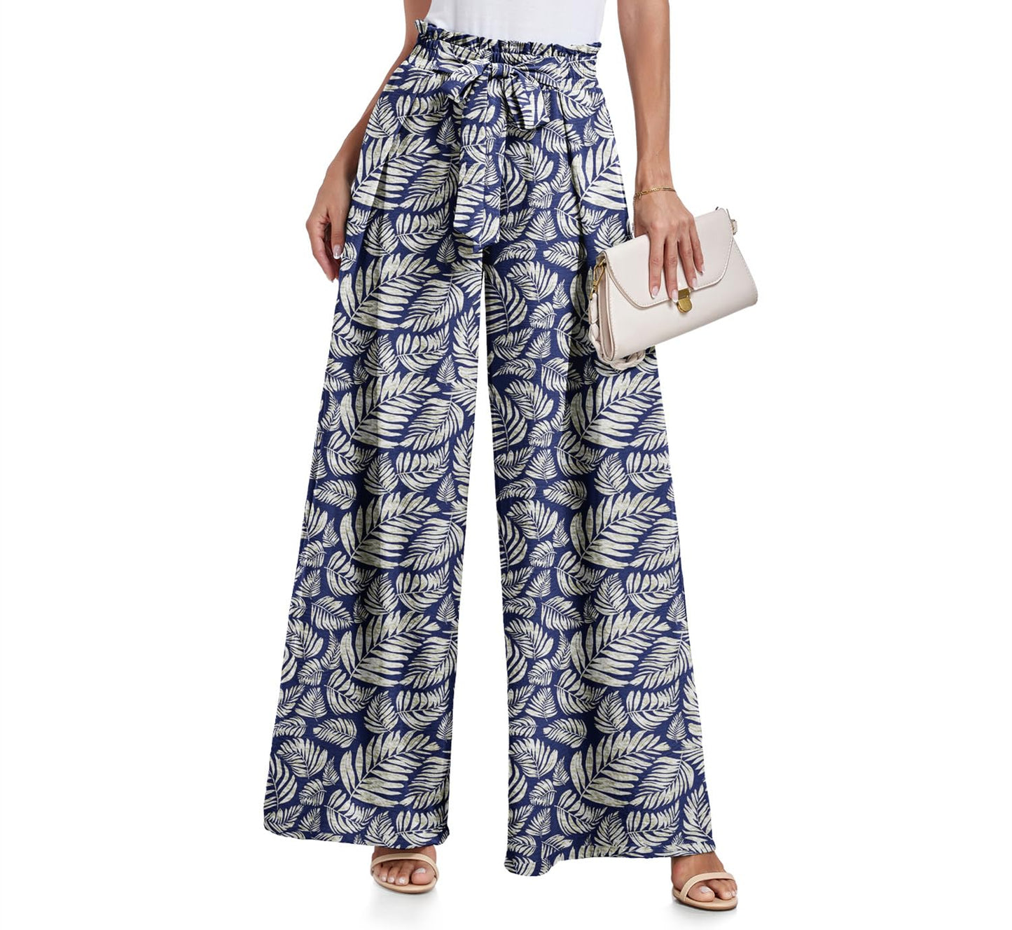 Lepunuo Wide Leg Pants for Women High Waisted Palazzo Pants Work Casual Flowy Tie Knot Trousers with Pockets