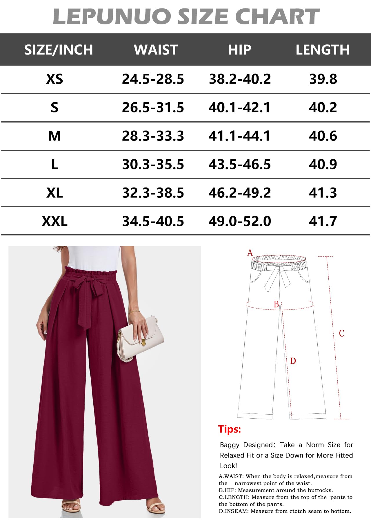 Lepunuo Wide Leg Pants for Women High Waisted Palazzo Pants Work Casual Flowy Tie Knot Trousers with Pockets