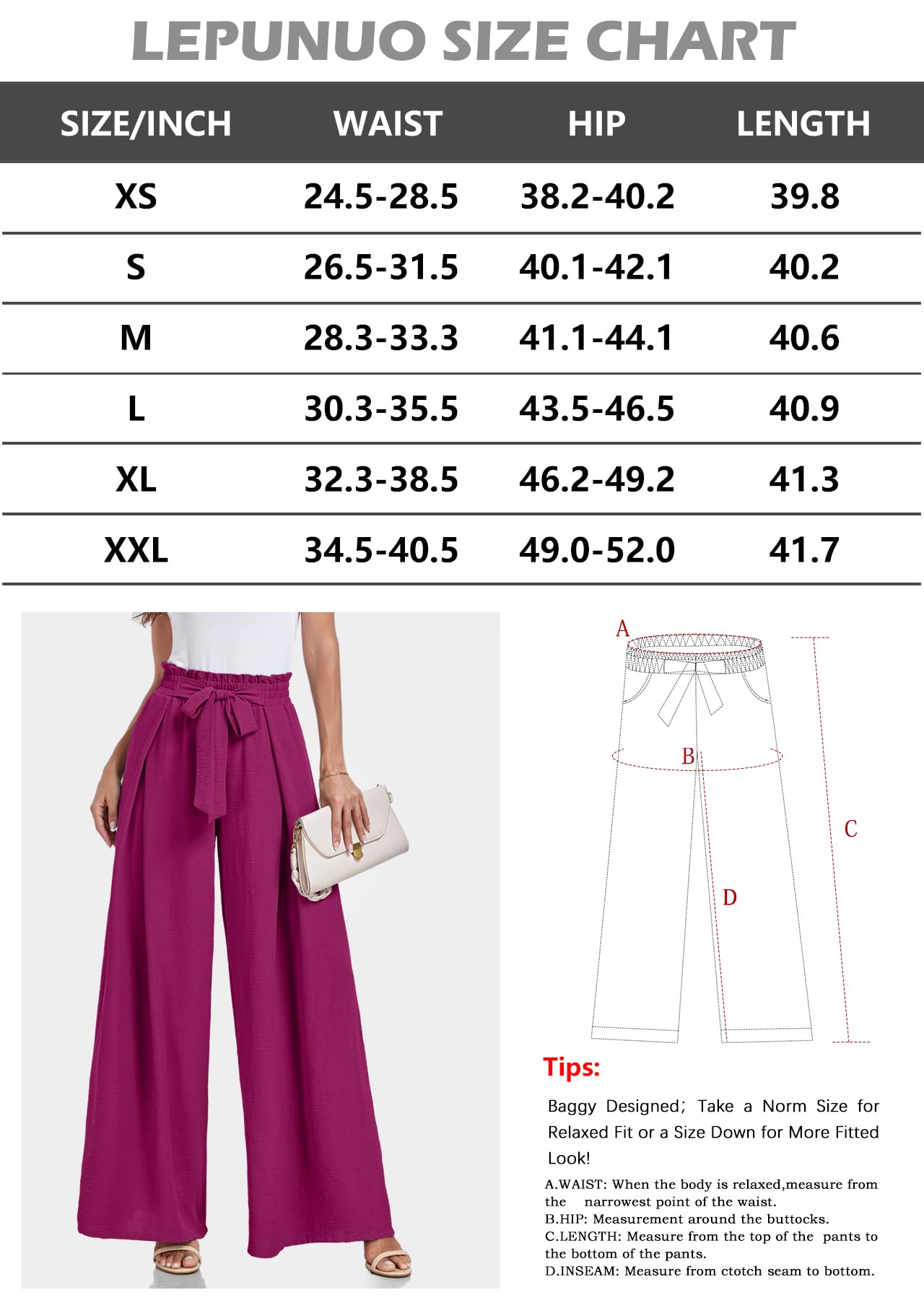 Lepunuo Wide Leg Pants for Women High Waisted Palazzo Pants Work Casual Flowy Tie Knot Trousers with Pockets