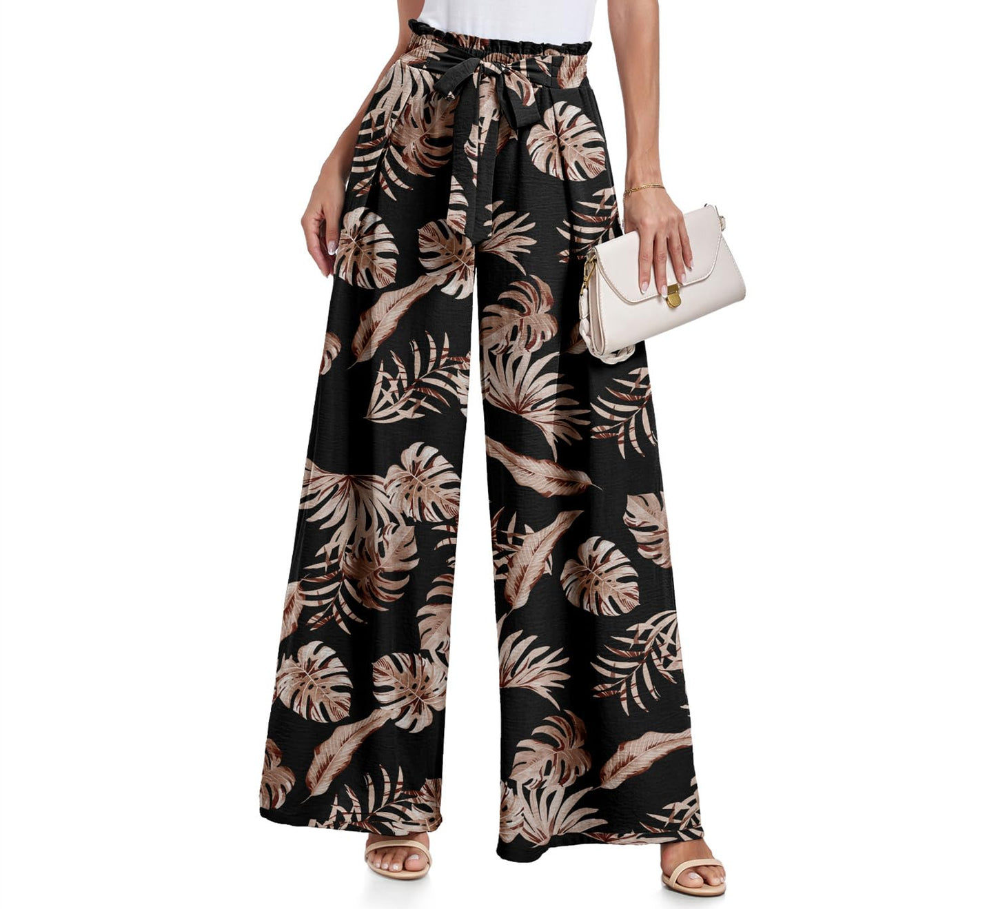 Lepunuo Wide Leg Pants for Women High Waisted Palazzo Pants Work Casual Flowy Tie Knot Trousers with Pockets