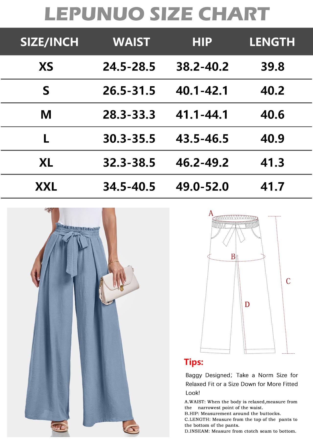 Lepunuo Wide Leg Pants for Women High Waisted Palazzo Pants Work Casual Flowy Tie Knot Trousers with Pockets