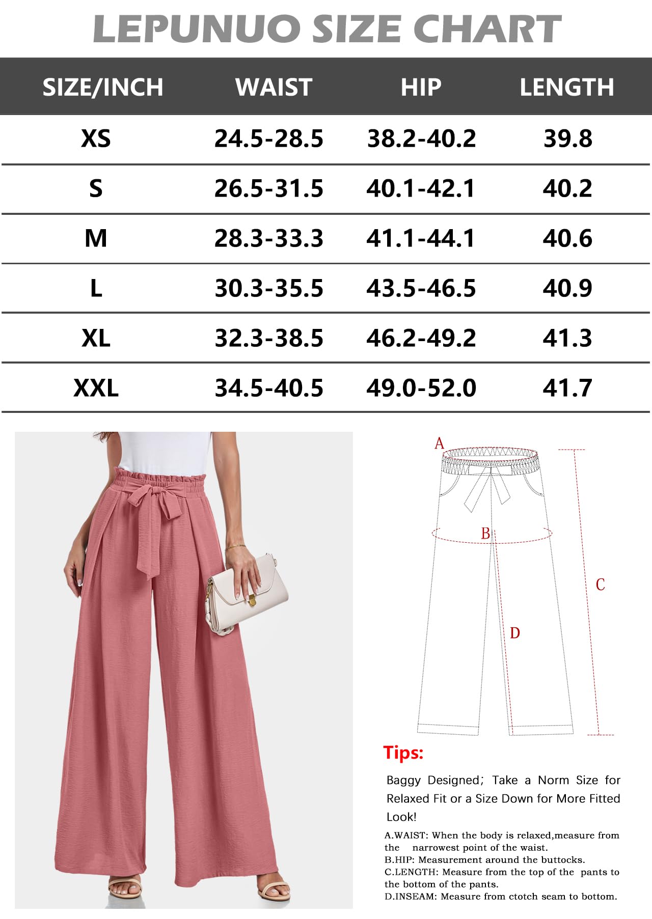 Lepunuo Wide Leg Pants for Women High Waisted Palazzo Pants Work Casual Flowy Tie Knot Trousers with Pockets