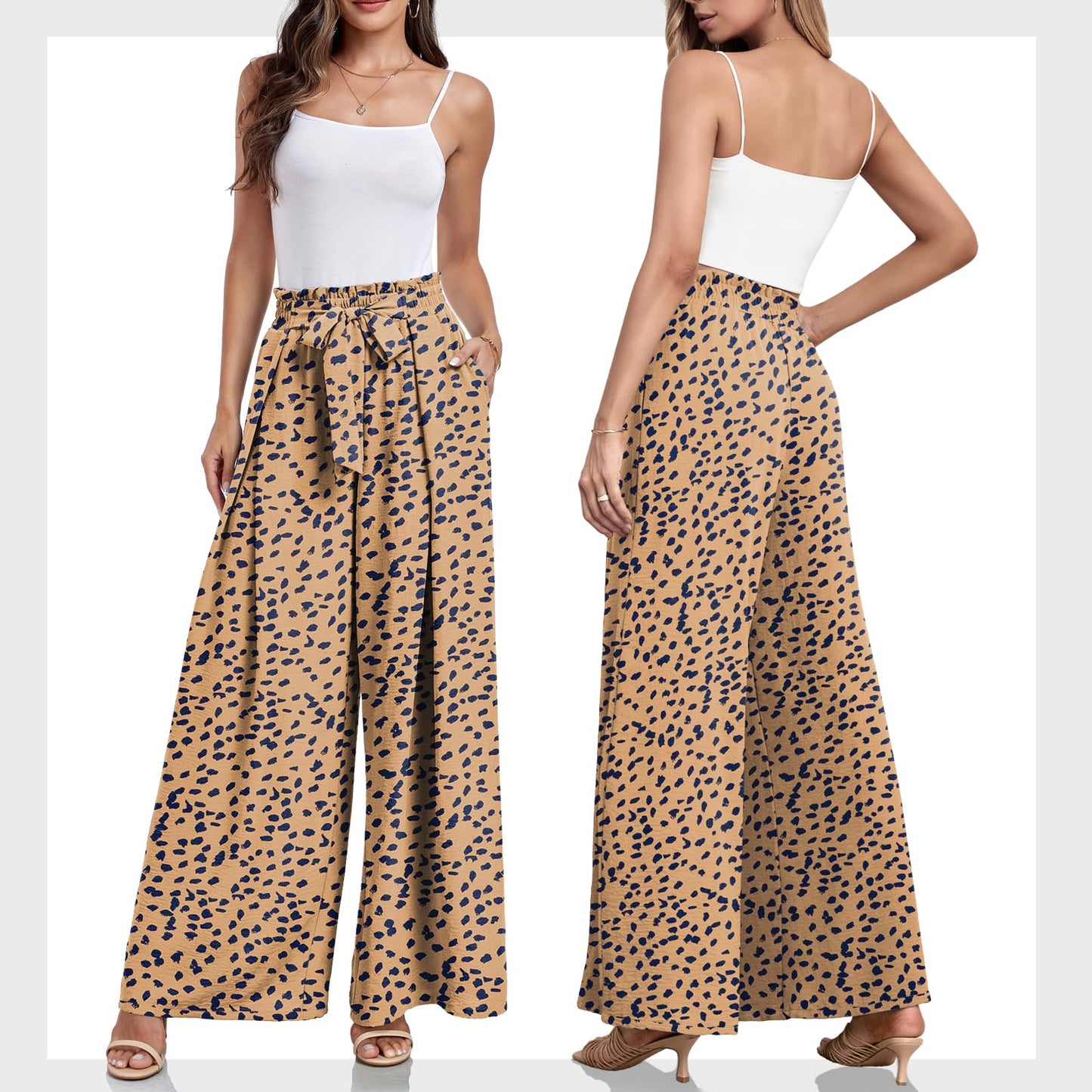 Lepunuo Wide Leg Pants for Women High Waisted Palazzo Pants Work Casual Flowy Tie Knot Trousers with Pockets