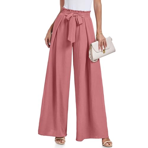 Lepunuo Wide Leg Pants for Women High Waisted Palazzo Pants Work Casual Flowy Tie Knot Trousers with Pockets