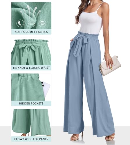Lepunuo Wide Leg Pants for Women High Waisted Palazzo Pants Work Casual Flowy Tie Knot Trousers with Pockets