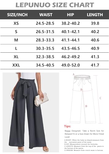 Lepunuo Wide Leg Pants for Women High Waisted Palazzo Pants Work Casual Flowy Tie Knot Trousers with Pockets