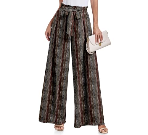 Lepunuo Wide Leg Pants for Women High Waisted Palazzo Pants Work Casual Flowy Tie Knot Trousers with Pockets
