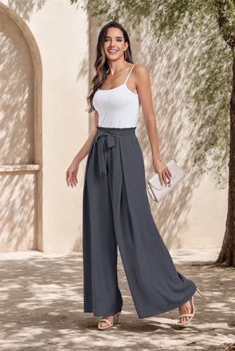 Lepunuo Wide Leg Pants for Women High Waisted Palazzo Pants Work Casual Flowy Tie Knot Trousers with Pockets