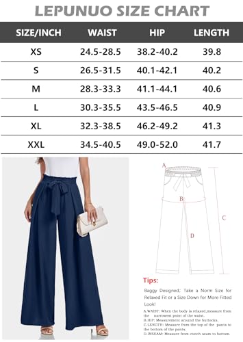 Lepunuo Wide Leg Pants for Women High Waisted Palazzo Pants Work Casual Flowy Tie Knot Trousers with Pockets