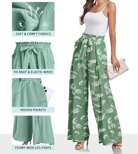 Lepunuo Wide Leg Pants for Women High Waisted Palazzo Pants Work Casual Flowy Tie Knot Trousers with Pockets