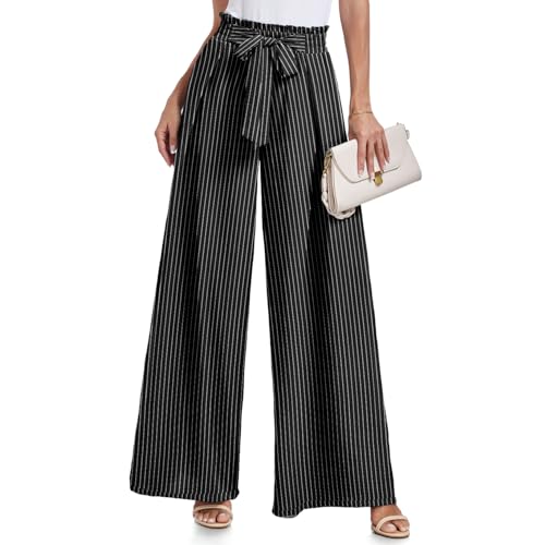 Lepunuo Wide Leg Pants for Women High Waisted Palazzo Pants Work Casual Flowy Tie Knot Trousers with Pockets