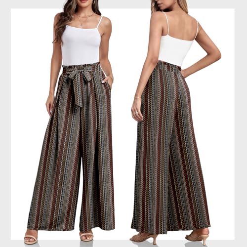 Lepunuo Wide Leg Pants for Women High Waisted Palazzo Pants Work Casual Flowy Tie Knot Trousers with Pockets