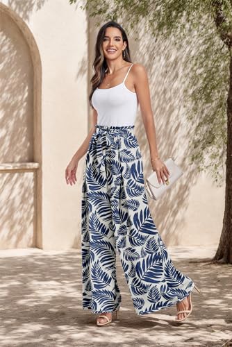 Lepunuo Wide Leg Pants for Women High Waisted Palazzo Pants Work Casual Flowy Tie Knot Trousers with Pockets