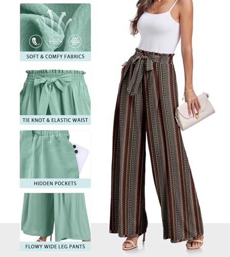 Lepunuo Wide Leg Pants for Women High Waisted Palazzo Pants Work Casual Flowy Tie Knot Trousers with Pockets