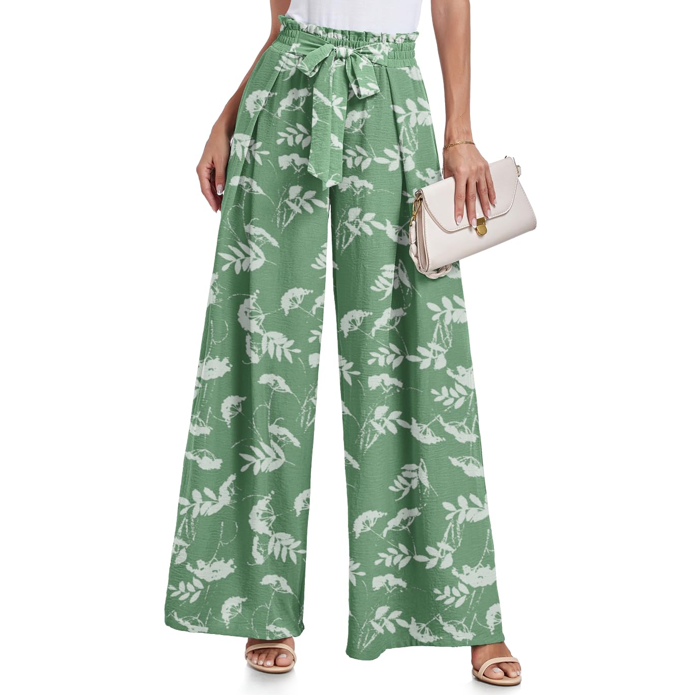 Lepunuo Wide Leg Pants for Women High Waisted Palazzo Pants Work Casual Flowy Tie Knot Trousers with Pockets