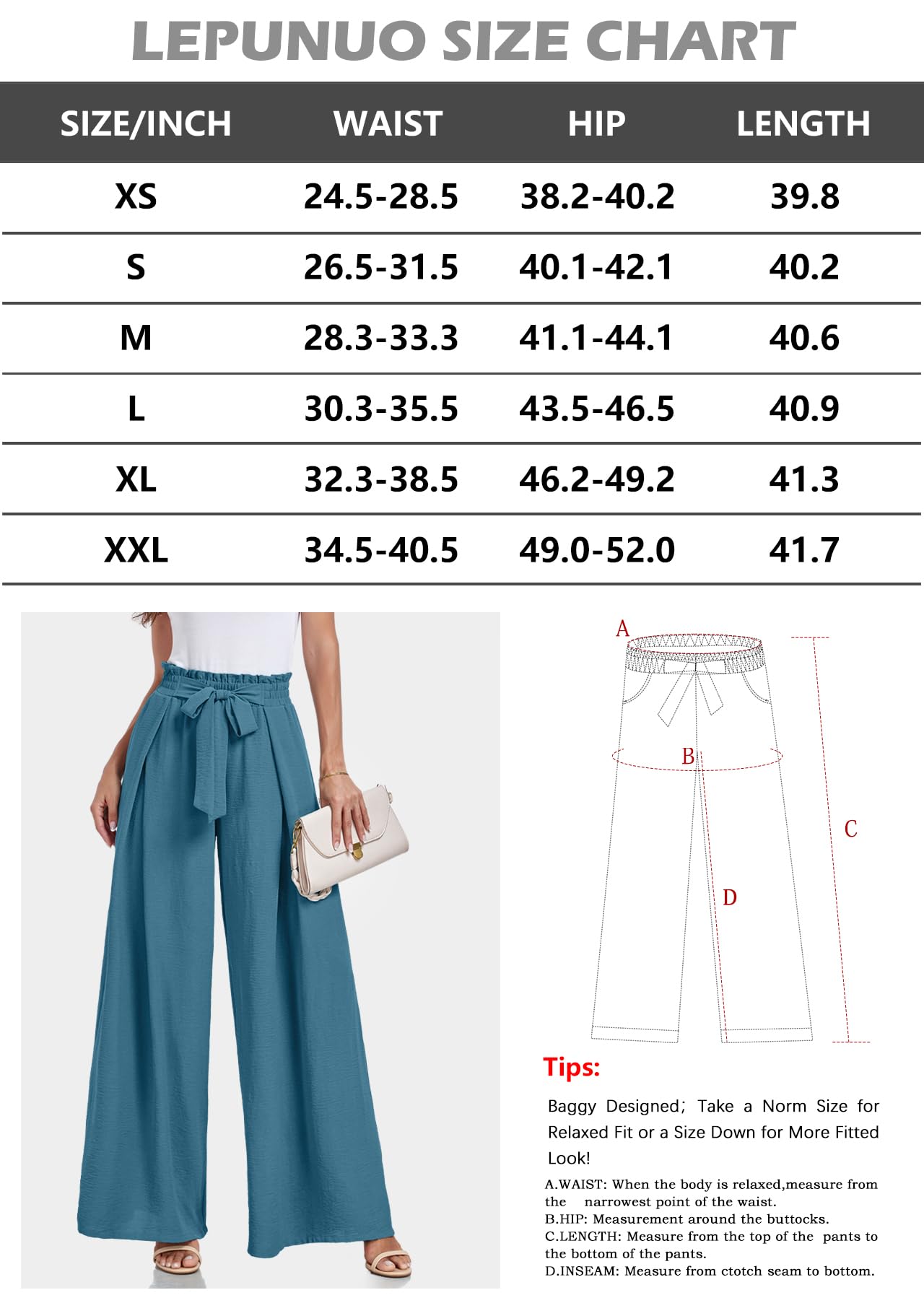 Lepunuo Wide Leg Pants for Women High Waisted Palazzo Pants Work Casual Flowy Tie Knot Trousers with Pockets