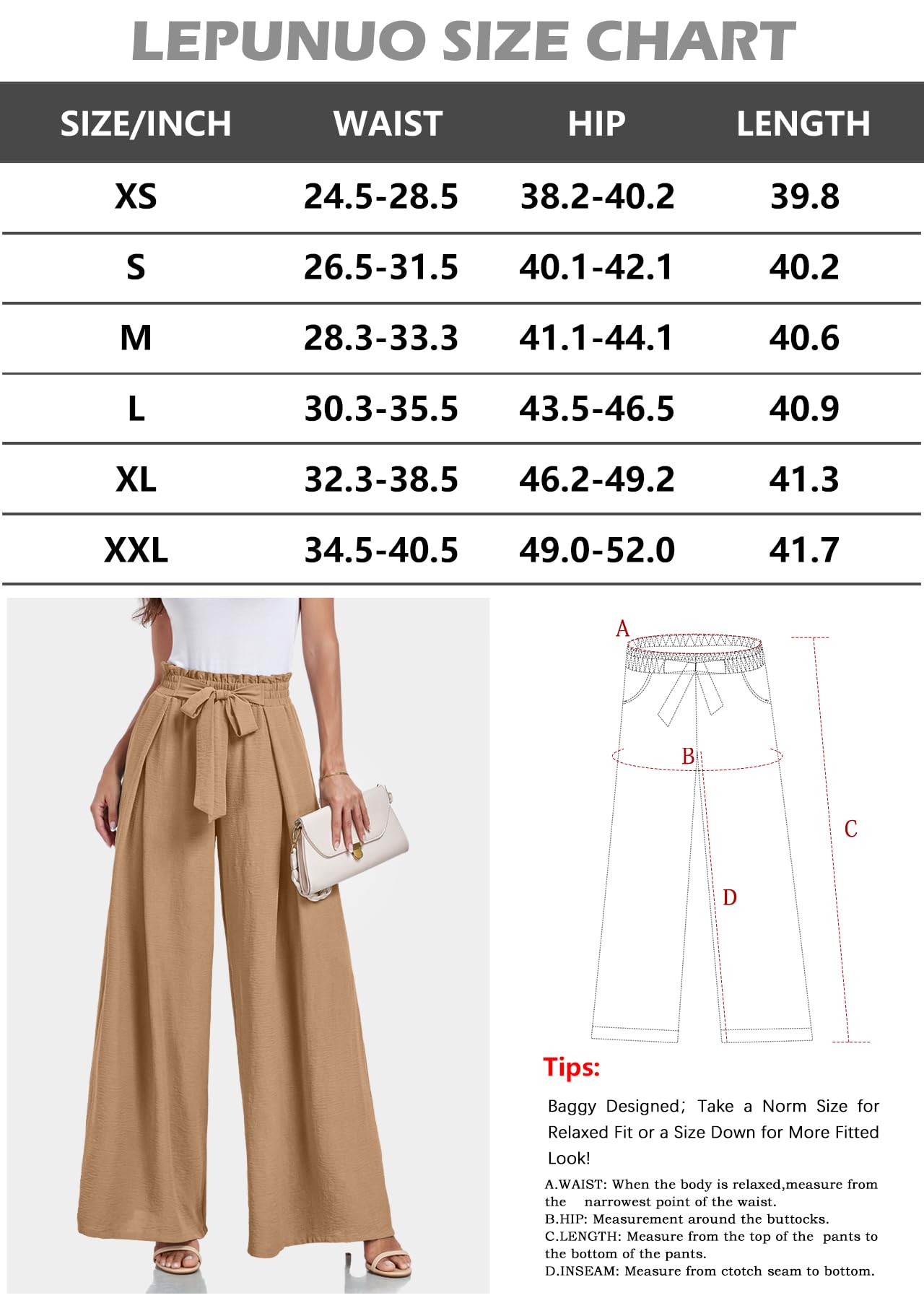 Lepunuo Wide Leg Pants for Women High Waisted Palazzo Pants Work Casual Flowy Tie Knot Trousers with Pockets