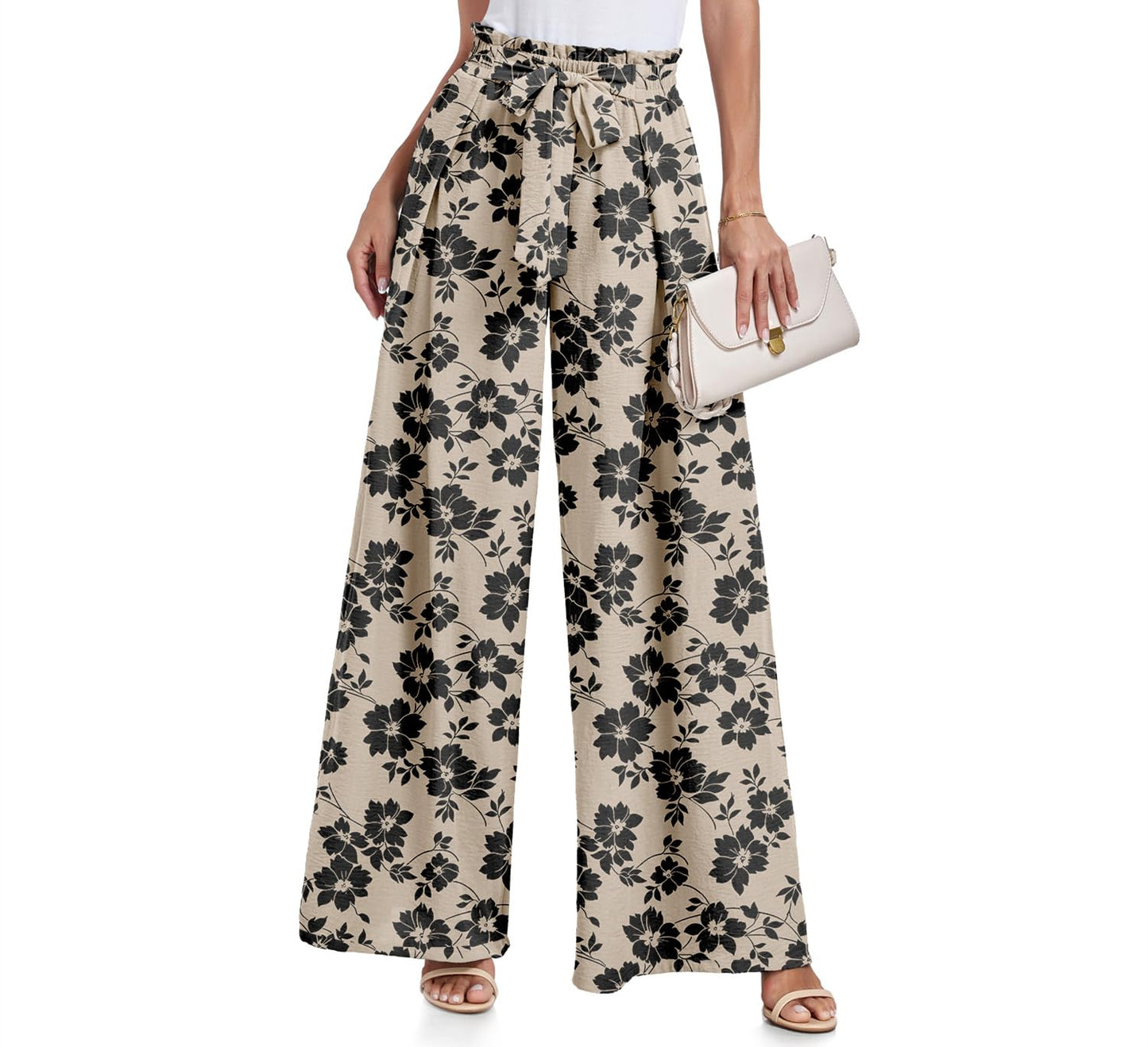 Lepunuo Wide Leg Pants for Women High Waisted Palazzo Pants Work Casual Flowy Tie Knot Trousers with Pockets