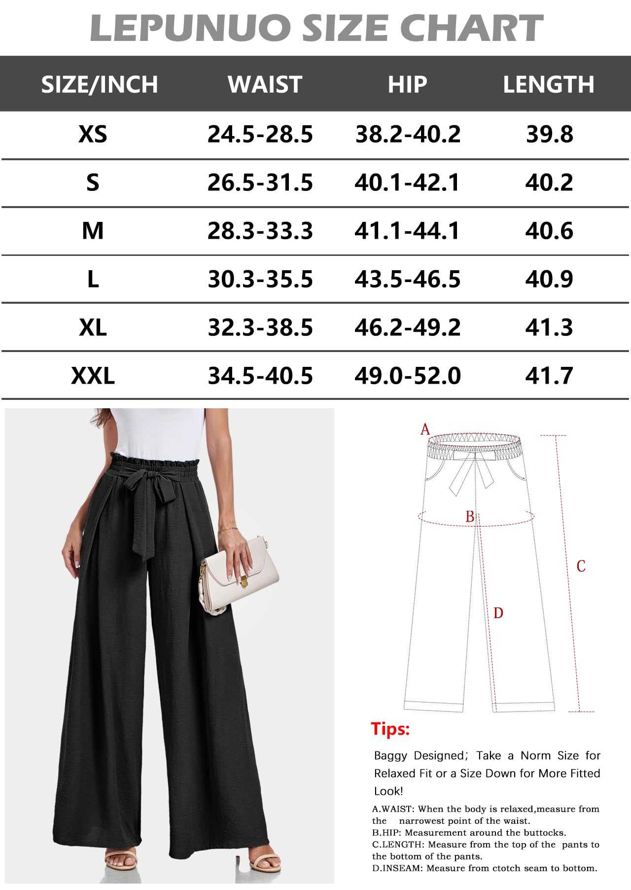 Lepunuo Wide Leg Pants for Women High Waisted Palazzo Pants Work Casual Flowy Tie Knot Trousers with Pockets