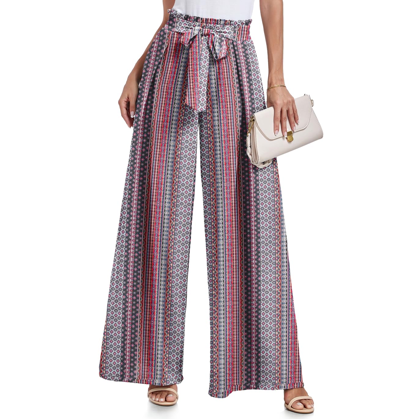 Lepunuo Wide Leg Pants for Women High Waisted Palazzo Pants Work Casual Flowy Tie Knot Trousers with Pockets
