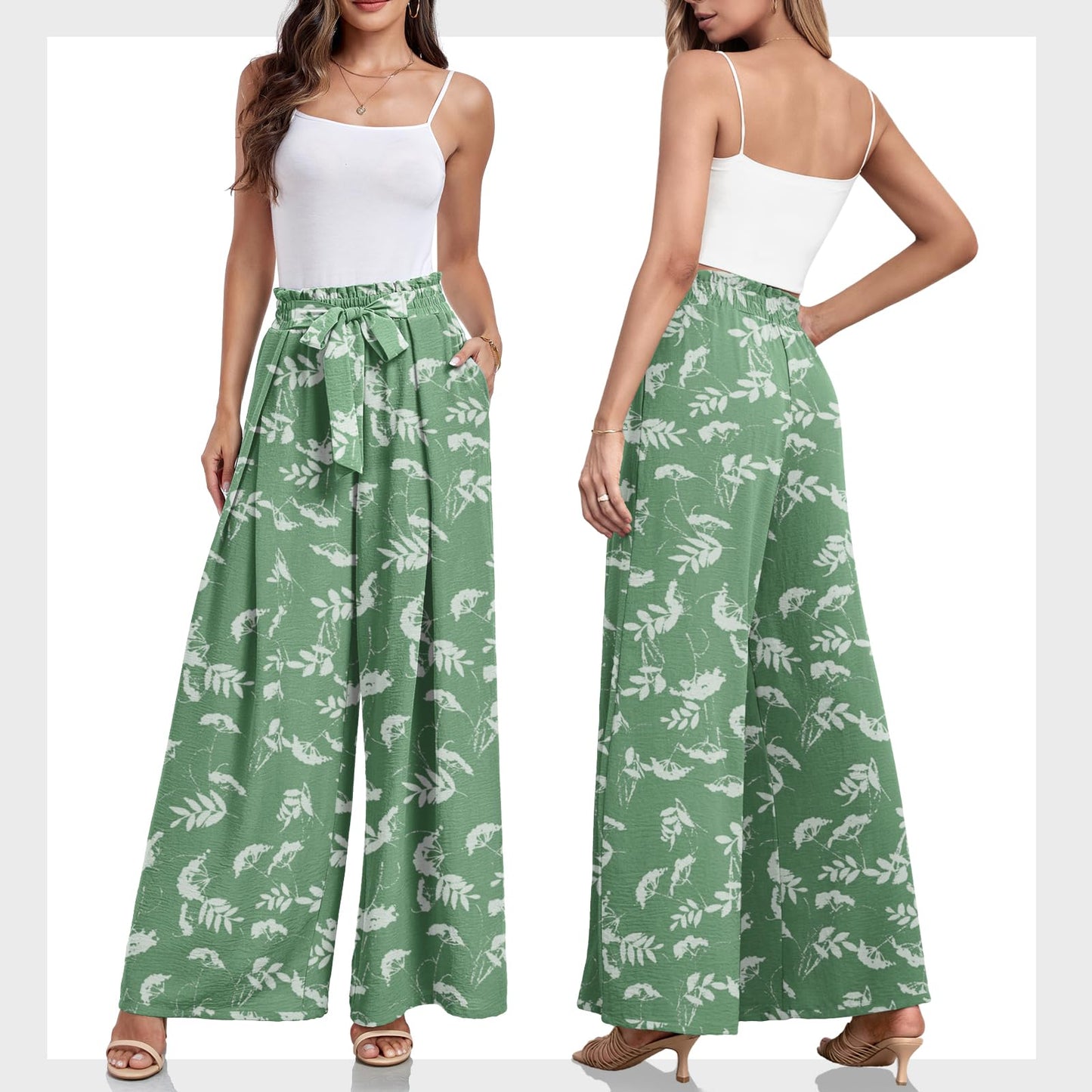 Lepunuo Wide Leg Pants for Women High Waisted Palazzo Pants Work Casual Flowy Tie Knot Trousers with Pockets