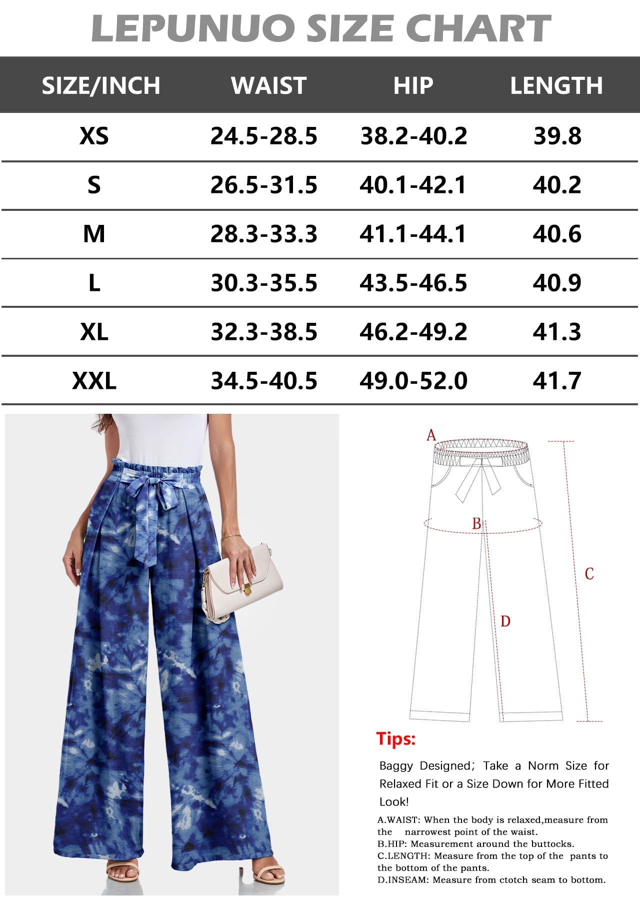 Lepunuo Wide Leg Pants for Women High Waisted Palazzo Pants Work Casual Flowy Tie Knot Trousers with Pockets