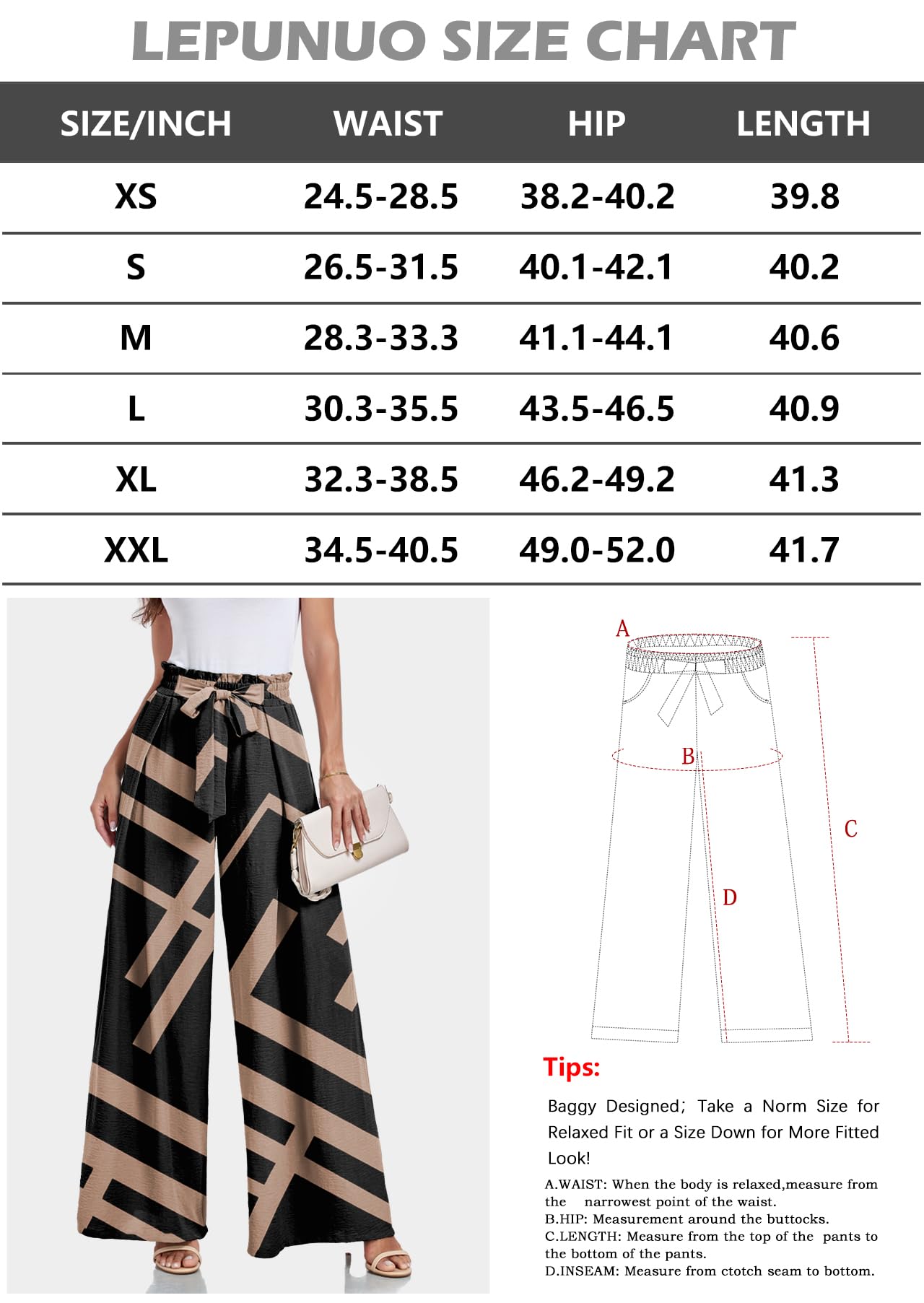 Lepunuo Wide Leg Pants for Women High Waisted Palazzo Pants Work Casual Flowy Tie Knot Trousers with Pockets