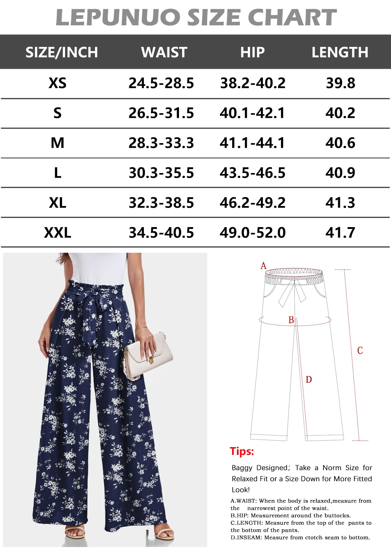 Lepunuo Wide Leg Pants for Women High Waisted Palazzo Pants Work Casual Flowy Tie Knot Trousers with Pockets