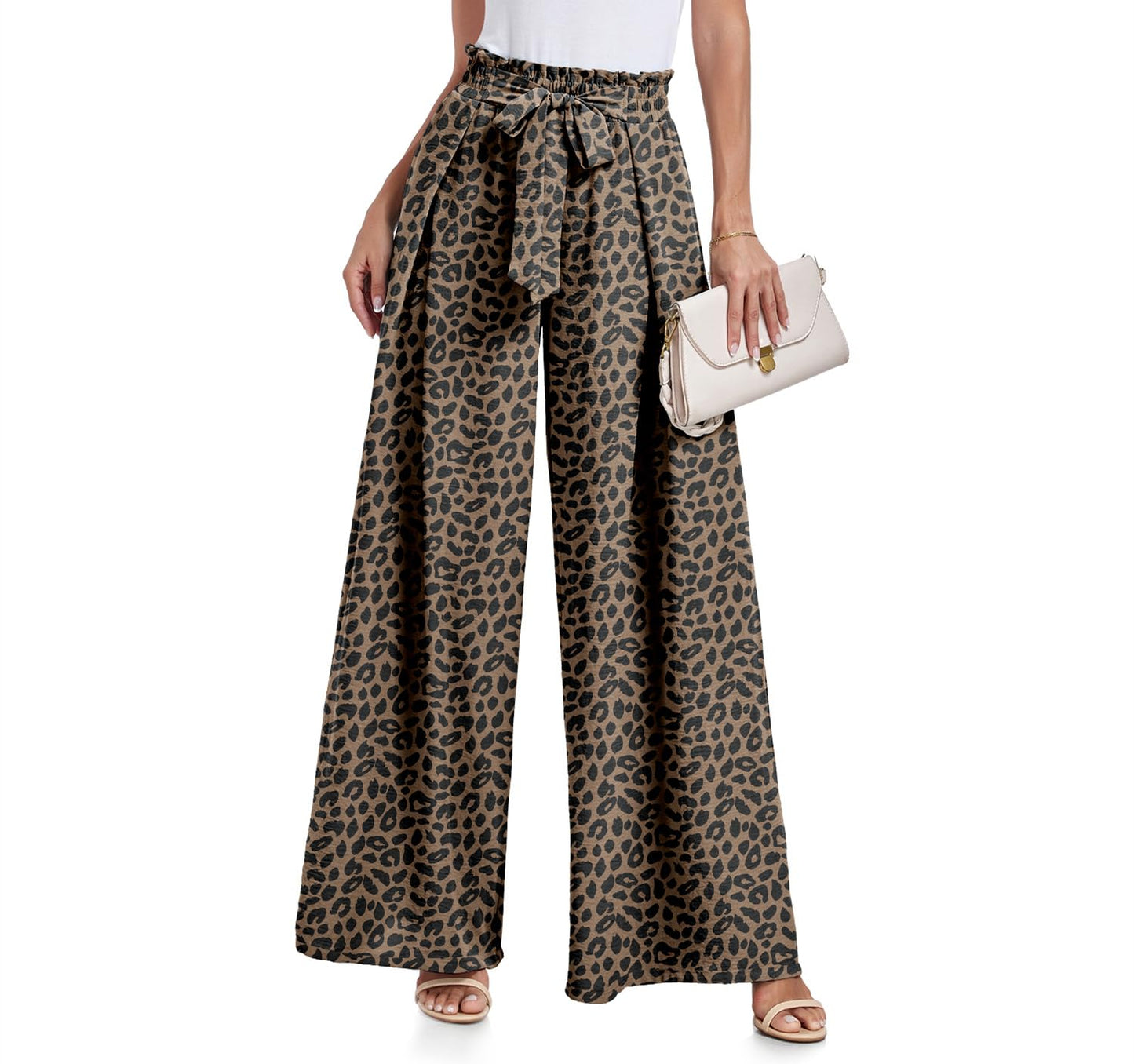 Lepunuo Wide Leg Pants for Women High Waisted Palazzo Pants Work Casual Flowy Tie Knot Trousers with Pockets