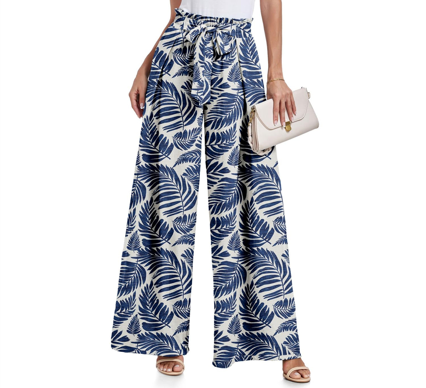 Lepunuo Wide Leg Pants for Women High Waisted Palazzo Pants Work Casual Flowy Tie Knot Trousers with Pockets