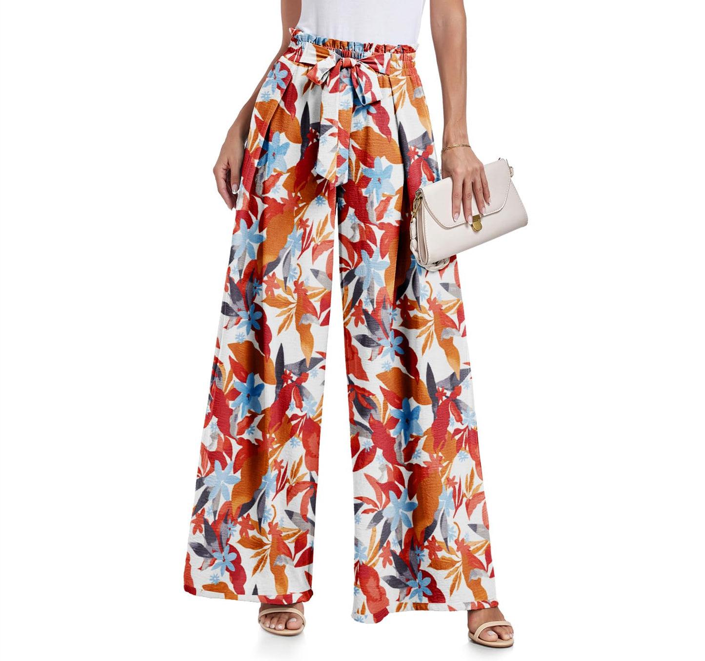 Lepunuo Wide Leg Pants for Women High Waisted Palazzo Pants Work Casual Flowy Tie Knot Trousers with Pockets