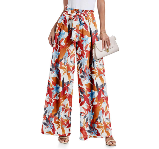 Lepunuo Wide Leg Pants for Women High Waisted Palazzo Pants Work Casual Flowy Tie Knot Trousers with Pockets